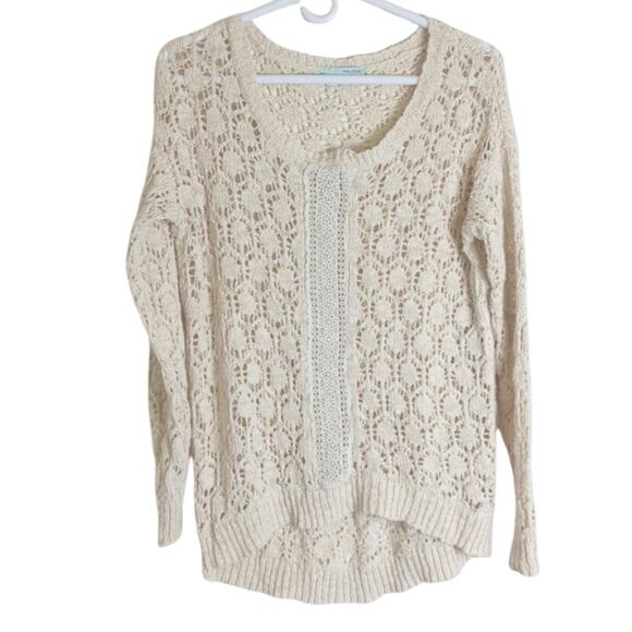 Maunces Sweaters - Cottagecore Embroidered Open Knit Sweater 100% Cotton Women's Medium